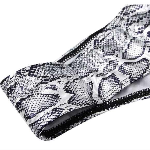 New Women’s Sexy Deep V Neck Metallic One Piece Swimsuit Snakeskin Bathing Suit - Picture 9 of 11